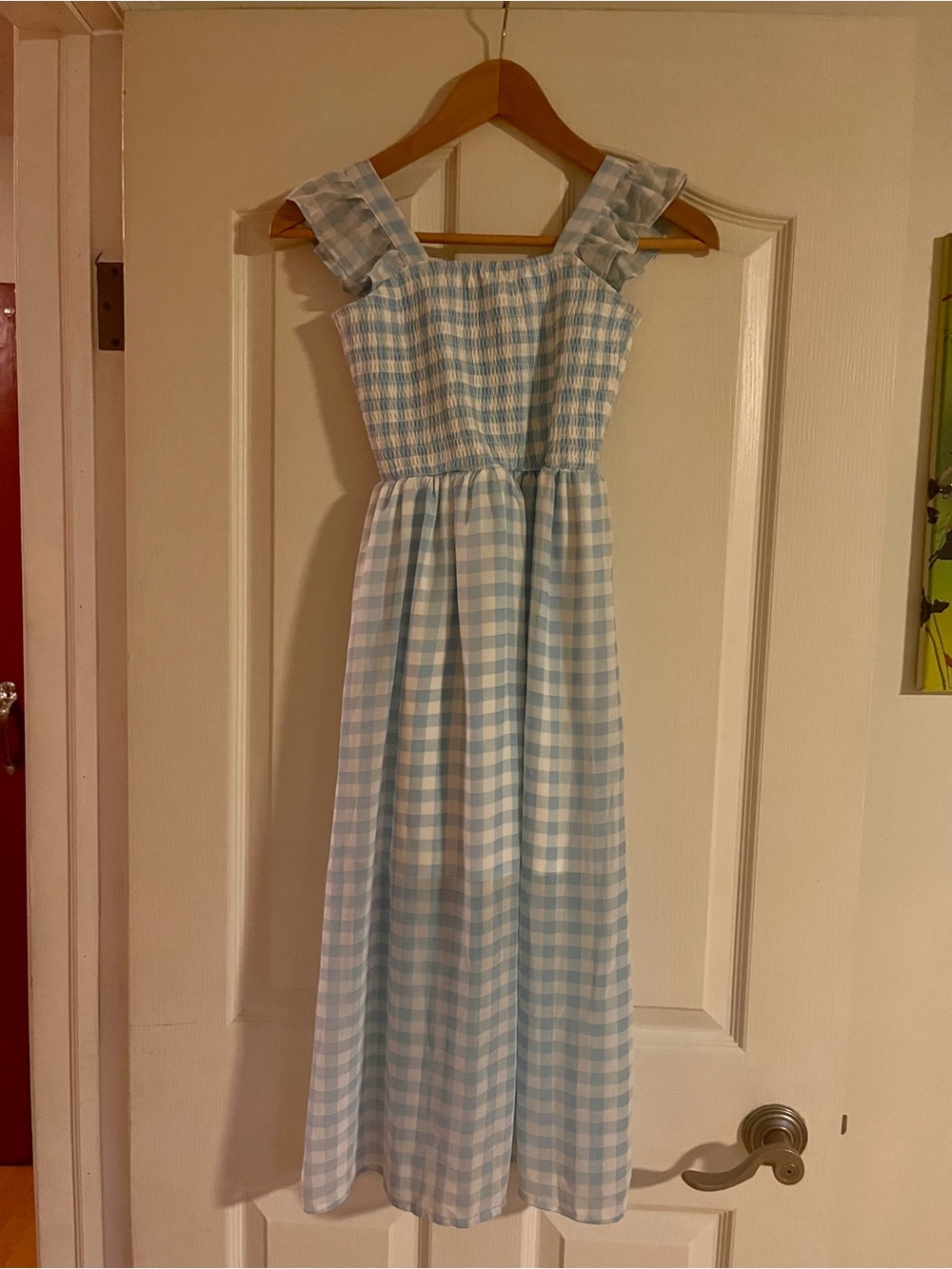 Rare Editions Light Blue & White Gingham Smocked Dress
